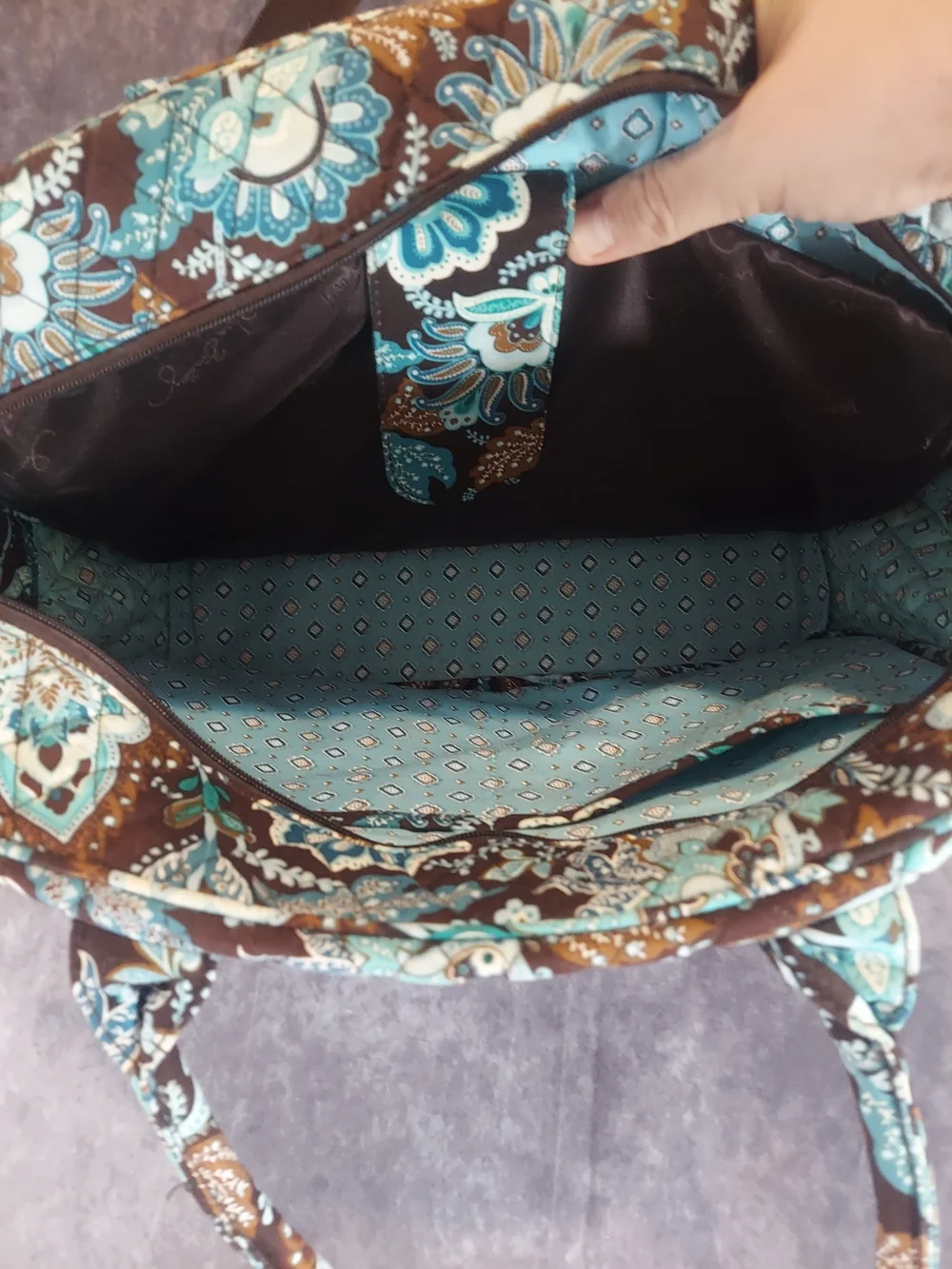 Vera Bradley Java Blue Quilted Travel Bag Retired 2007 Paisley Duffel Tote VGC